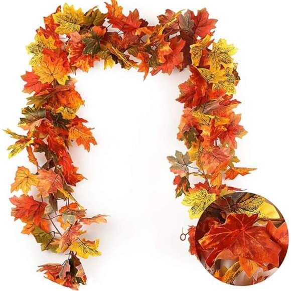 2 Pack Fall Maple Garland - 5.8 FT/Pcs Autumn Hanging Fall Leave Vines for Home - Picture 7 of 7